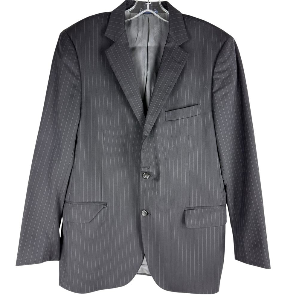 Brooks Bothers Estrato Italian wool blazer black pin stripe lined size 42R